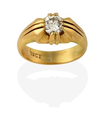 Lot 2179 - A Diamond Solitaire Ring, the round brilliant cut diamond in a yellow double claw setting, to a...