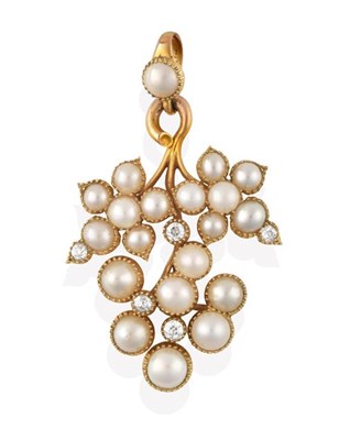 Lot 2185 - A Split Pearl and Diamond Pendant, realistically modelled as a bunch of grapes, set throughout with