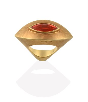 Lot 2231 - A Contemporary Fire Opal Ring, by Georg Spreng, realistically modelled as an eye, the marquise...