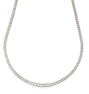 Lot 2272 - An 18 Carat White Gold Diamond Necklace, the central section formed of graduated round...