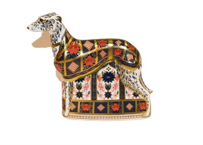Lot 2 - Royal Crown Derby: Old Imari Solid Gold Band Lurcher, with gold stopper, 17cm high