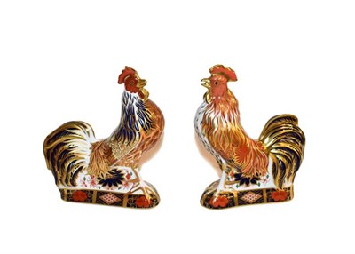Lot 11 - Royal Crown Derby: Imari Cockerel and Imari Rooster paperweights, both with gold stoppers,...