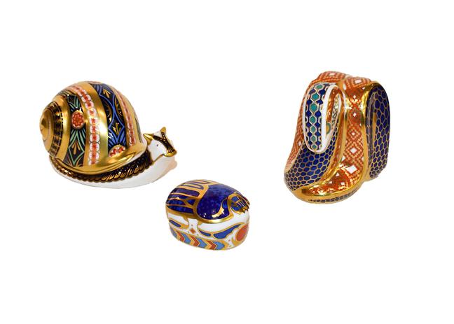 Lot 18 - Royal Crown Derby Imari: Six paperweights, comprising: Garden Snail, No. 4057/4500, with...