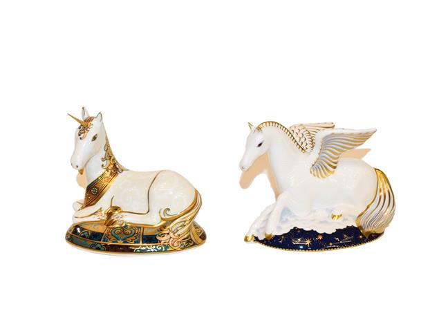 Lot 30 - Royal Crown Derby: Unicorn and Pegasus paperweights, numbers 1751/2000 and 170/1750...