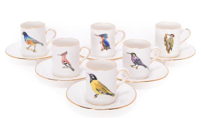 Lot 88 - Collectibles: Rowland Ward China Coffee Cans and Saucers, six Coffee Cans and saucers, painted with