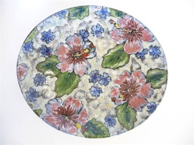 Lot 1745 - A Dartington Pottery Hawaiian Print Stoneware Dish, painted with hibiscus, impressed factory...