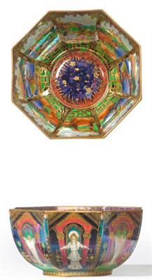 Lot 1748 - A Wedgwood Fairyland Lustre "Geisha or Angels and Running Figures" Octagon Bowl, designed by...