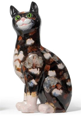 Lot 1758 - An Emile Galle Polychrome Faience Model of a Cat, circa 1900, naturalistically modelled, glazed and