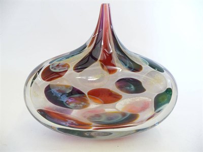 Lot 1763 - An Isle of Wight Studio Glass Red Fish/Lollipop Vase, by Timothy Harris, signed Timothy Harris Isle