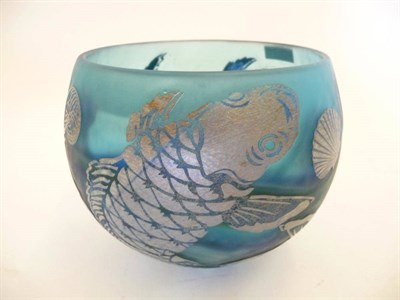 Lot 1764 - A Jonathan Harris Studio Glass Silver Cameo Carp Bowl, cut with carp and shells, signed...