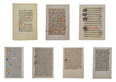 Lot 138 - Illuminated leaves. Six illuminated vellum leaves from books of hours, psalters and similar,...