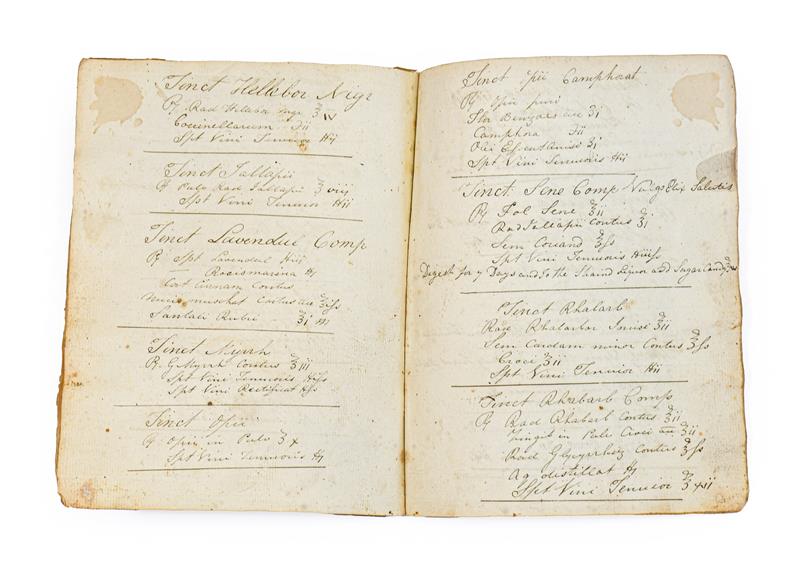 Lot 140 - Medicine. Manuscript pharmacopeia, c.1810, 18 laid-paper leaves (200 x 165 mm, P T Tregent...