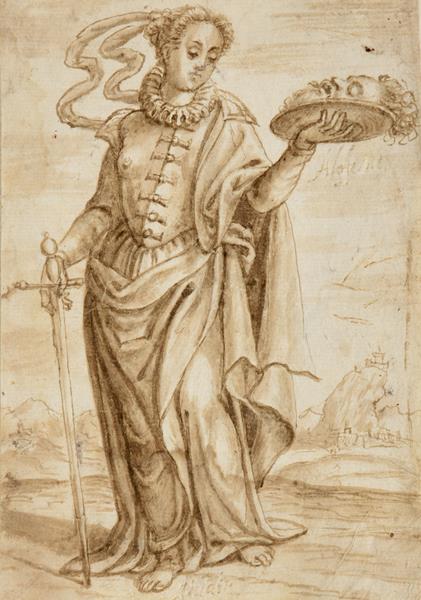 Lot 1004 - Flemish School (Late 16th century) Judith with the head of Holofernes Ink and wash, 15cm by 10.5cm