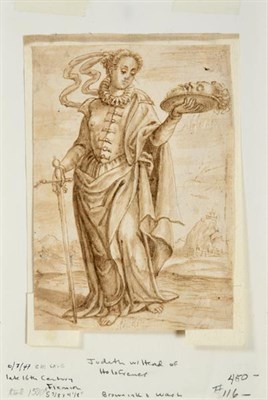 Lot 1004 - Flemish School (Late 16th century) Judith with the head of Holofernes Ink and wash, 15cm by 10.5cm