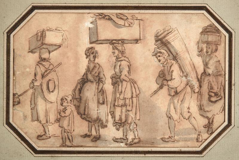 Lot 1006 - Dutch School (18th century) Peasants transporting belongings Ink and wash on paper, 13cm by...