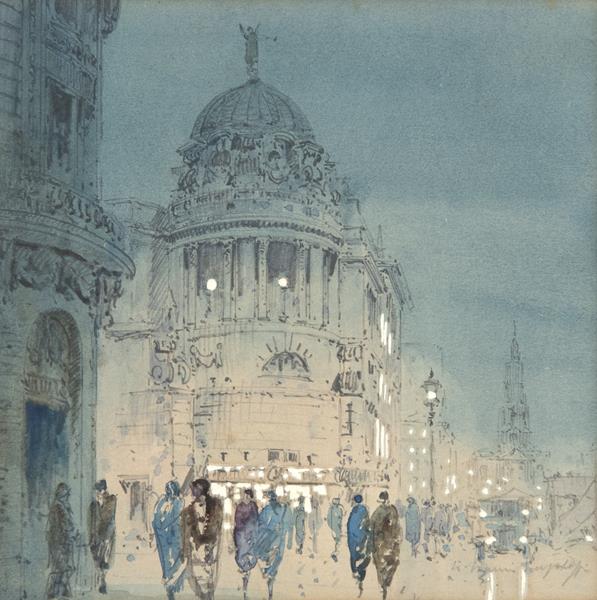 Lot 1013 - William Francis Longstaff (1869-1953) Australian Old Gaiety Theatre at the corner of the Strand and