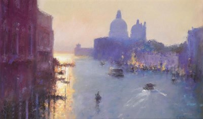 Lot 1015 - Bob Richardson PS (b.1938) Venetian canal at dusk  Signed, pastel, 59cm by 99cm   See illustration