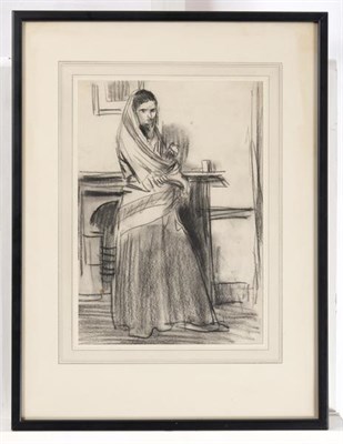 Lot 1023 - Augustus Edwin John OM RA (1878 - 1961)  Sketch of Dorelia McNeill in an interior Charcoal, 34cm by