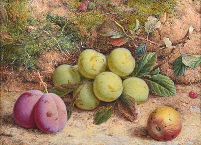 Lot 1028 - William Hough (1819-1897)  Plums and Greengages  Signed, watercolour and bodycolour, 20.5cm by 28cm