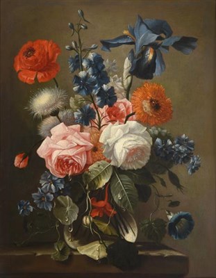 Lot 1030 - Circle of Jean Baptiste Belin de Fontenay (1653-1715) French   A still life of Roses, Iris,...