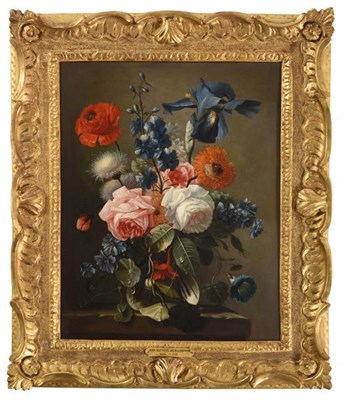 Lot 1030 - Circle of Jean Baptiste Belin de Fontenay (1653-1715) French   A still life of Roses, Iris,...