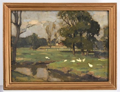 Lot 1041 - Bertram Priestman RA, ROI, NEAC, IS (1868-1951) Duck Pond  Signed and indistictly dated, (19)...