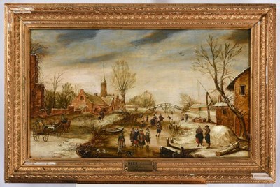 Lot 1046 - Attributed to Frans de Momper (1603-1660) Flemish  Winter village scene with figures skating on...