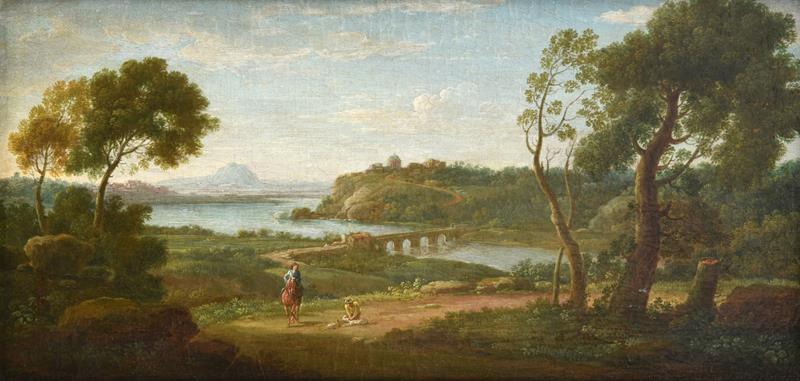 Lot 1047 - Attributed to Hendrick Frans van Lint (1684-1763) Flemish  Italianate landscape with travellers and