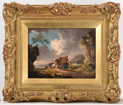 Lot 1050 - Attributed to Peter le Cave (fl.1769-1810) Travelling country folk in a Lakeland landscape Oil...