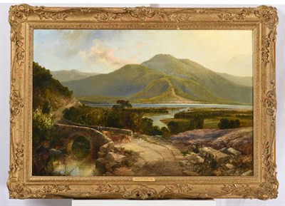 Lot 1064 - James Burrell Smith (1822-1897) Country lakeland landscape with figure driving cattle Signed...