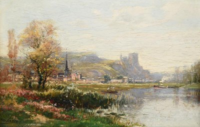 Lot 1071 - Maurice Levis (1860-1940) French River landscape with castle Signed, signed and inscribed verso...