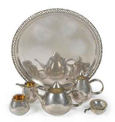 Lot 1793 - A Contemporary Parcel-Gilt Silver Seven-Piece Tea Service, by Ian Calvert (1938-, Freeman)...