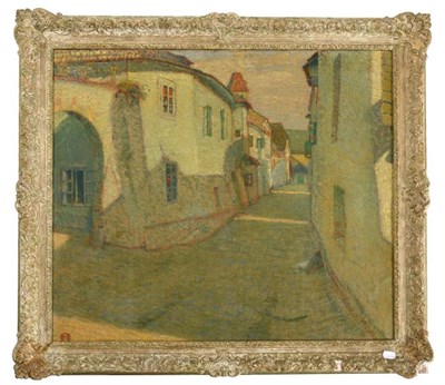 Lot 1076 - Rudolf Paul Hirschenhauser (b.1882- 1951) Austrian Town scene  Monogrammed, oil on canvas...