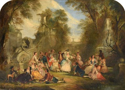 Lot 1077 - Attributed to Henry Andrews (1794-1868)  Fête champêtre and a game of blind man's bluff  Oil...