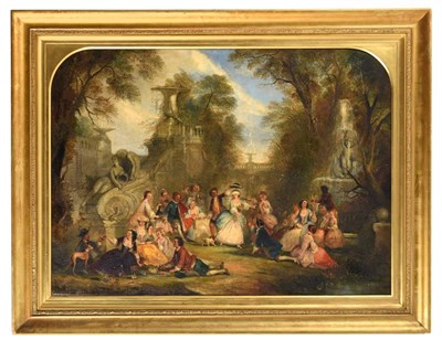 Lot 1077 - Attributed to Henry Andrews (1794-1868)  Fête champêtre and a game of blind man's bluff  Oil...