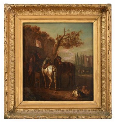 Lot 1084 - Attributed to Pieter Van Bloemen (1657-1720) Flemish  Travellers and horses taking refreshment...