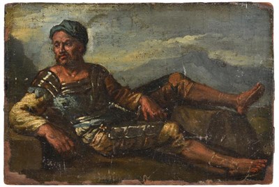 Lot 1088 - North Italian (16th/17th century) Resting soldier in a mountainous landscape  Oil on canvas,...