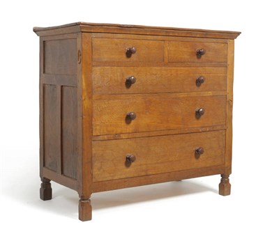 Lot 1797 - A 1930's Robert "Mouseman" Thompson Oak Chest of Drawers, with raised upstand, the overhanging...