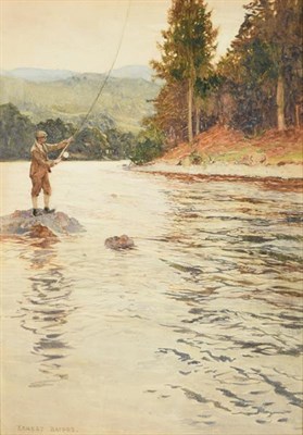 Lot 1116 - Ernest Edward Briggs RI (1866-1913)  ''Salmon fishing on the Faskally Water of the Tummel''...
