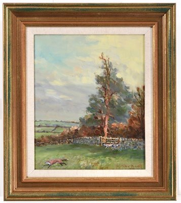 Lot 1130 - Robin Furness (b.1933) Pursued fox Signed, oil on canvas, 30cm by 24cm  Artist's Resale...