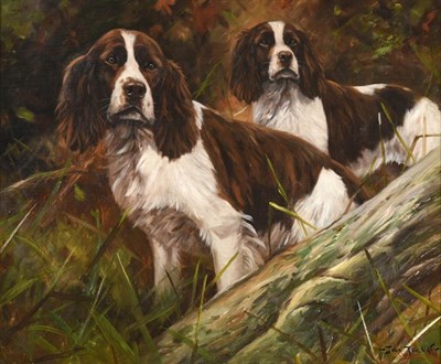 Lot 1133 - John Trickett (b.1952) The work party, Spaniels Signed, oil on canvas, 51cm by 61cm  See...