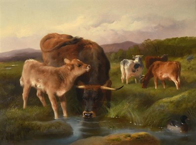 Lot 1138 - George William Horlor (1823-1895) Cattle and calf in a landscape Signed and dated 1891, oil on...