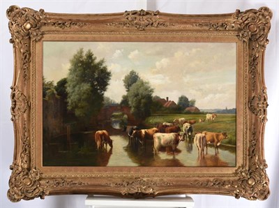 Lot 1143 - William Sidney Cooper (1854-1927) Morning on the Stowe, cattle watering Signed and dated 1902,...