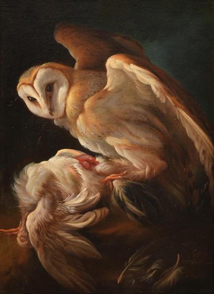 Lot 1144 - European School (18th/19th century)  Study of barn owl with prey  Oil on canvas, 37cm by 27cm...