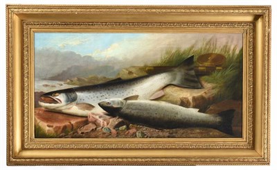 Lot 1152 - John Bucknell Russell (1819-1893) Salmon on the lochside Partially signed, oil on canvas, 43cm...