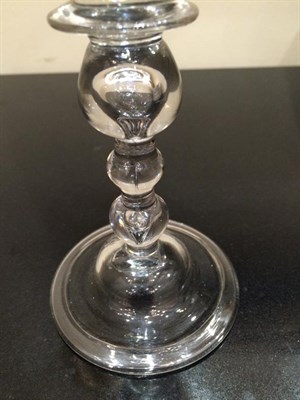 Lot 7 - A Wine Glass, circa 1720, the conical bowl with solid base and blade collar, on triple ball knopped