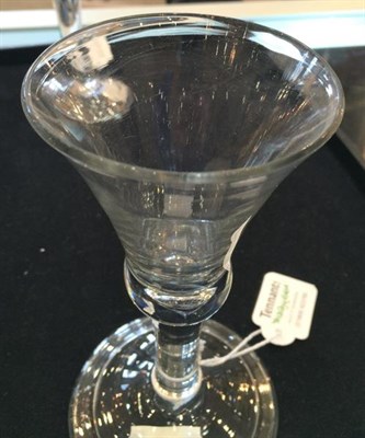 Lot 15 - A Wine Glass, circa 1740, the bell shaped bowl with basal air tear on a plain stem and folded foot