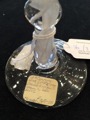Lot 16 - A Wine Glass, circa 1750, the bell shaped bowl on a double knopped opaque twist stem, 16.5cm...