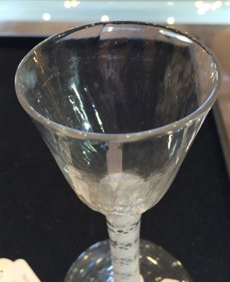 Lot 19 - A Wine Glass, circa 1750, the rounded funnel bowl on a mercury twist stem, 15.5cm high; A Wine...