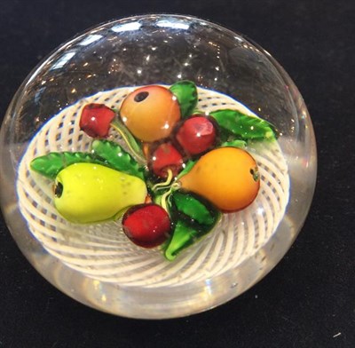 Lot 26 - A St Louis Fruit Paperweight, circa 1850, as three pears and four cherries amongst leaves on a...